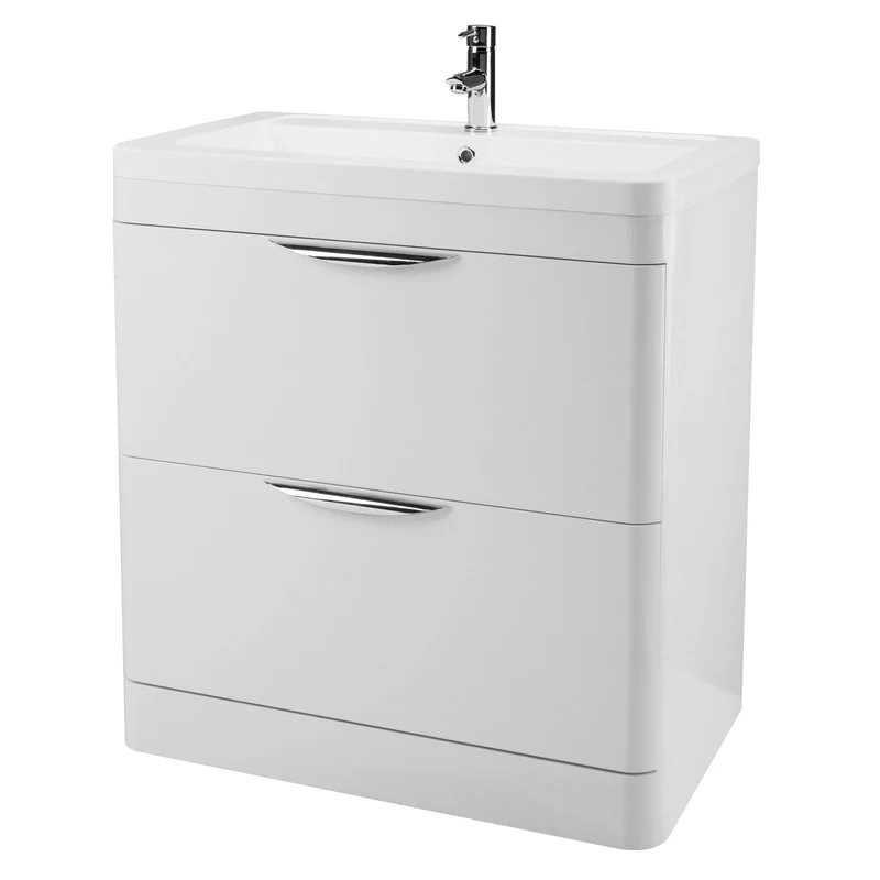 Marina 800mm Floor Standing Vanity Unit & Ceramic Basin - Gloss White