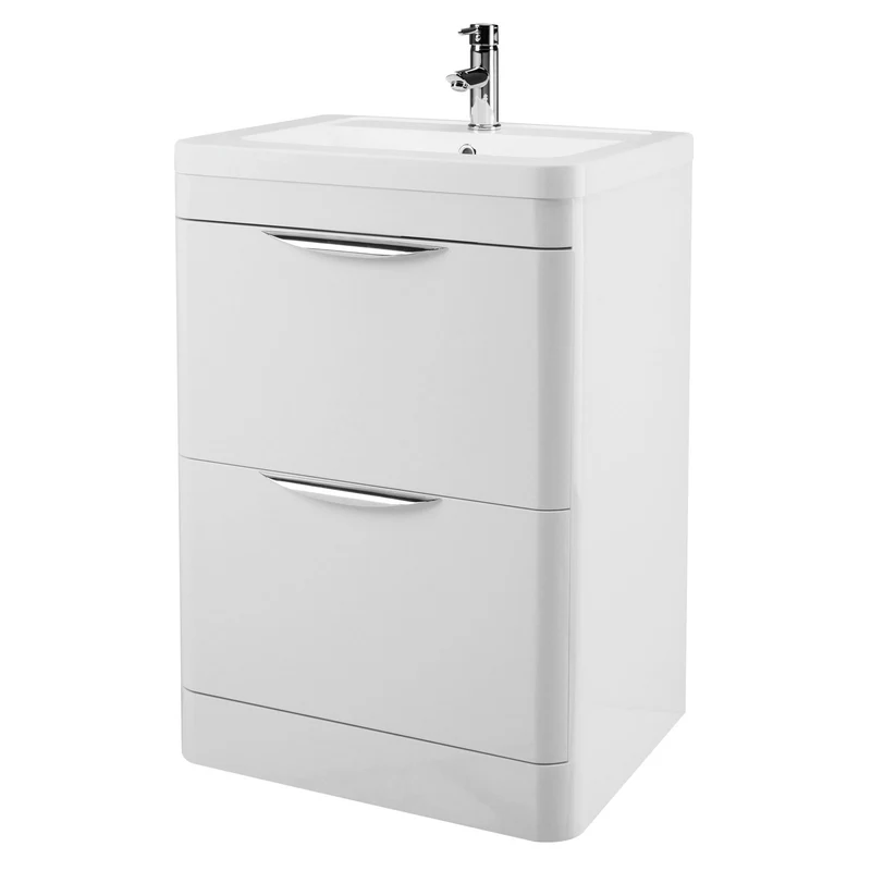 Marina 600mm Floor Standing Vanity Unit & Ceramic Basin - Gloss White
