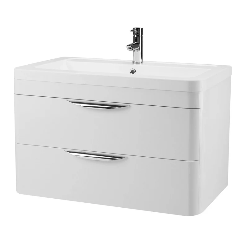 Marina 800mm Wall Hung Vanity Unit & Ceramic Basin - Gloss White