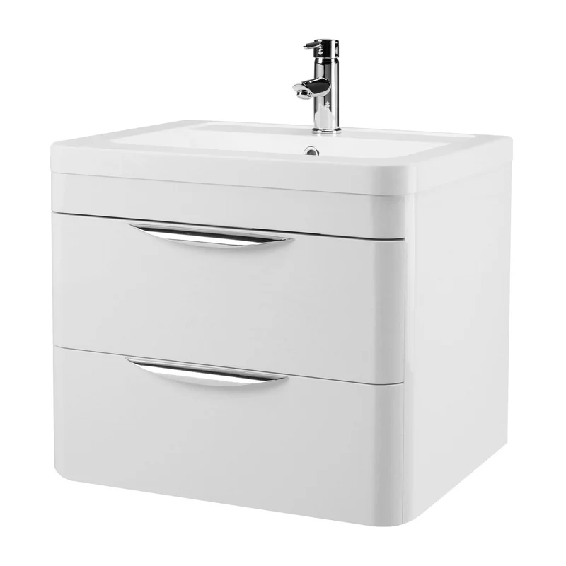 Marina 600mm Wall Hung Vanity Unit & Ceramic Basin - Gloss White