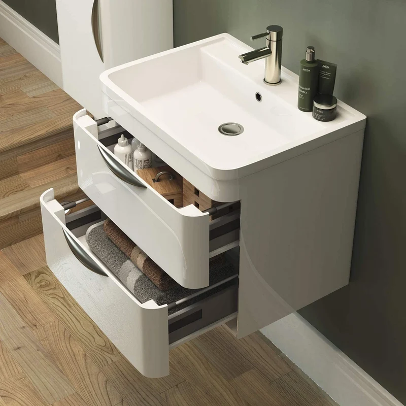 Marina 600mm Wall Hung Vanity Unit & Ceramic Basin - Gloss White