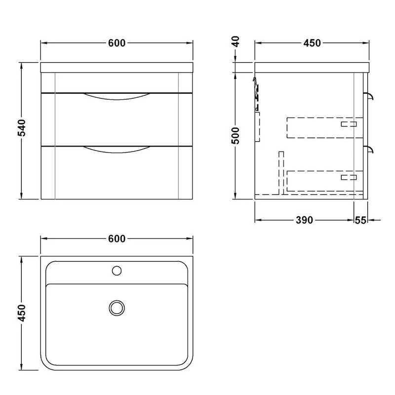 Marina 600mm Wall Hung Vanity Unit & Ceramic Basin - Gloss White