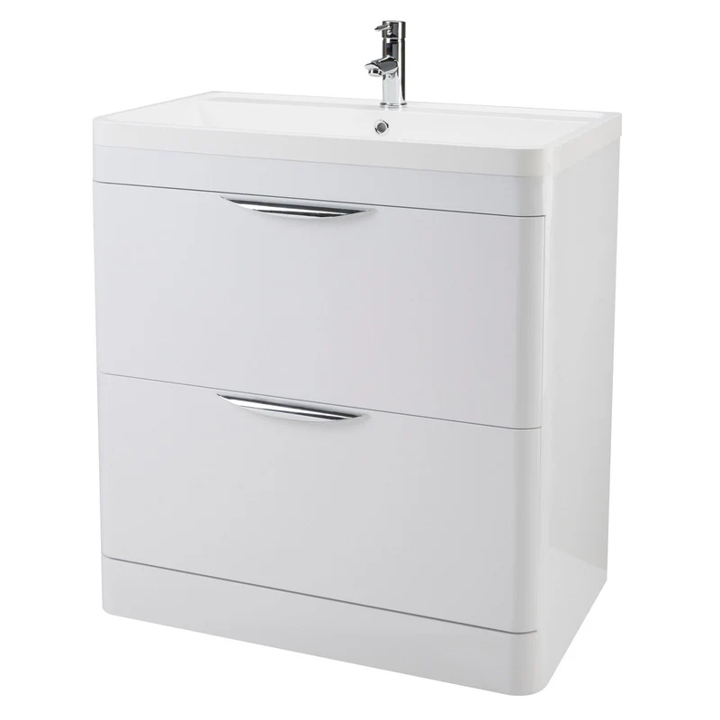 Marina 800mm Floor Standing Vanity Unit & Resin Basin - Gloss White