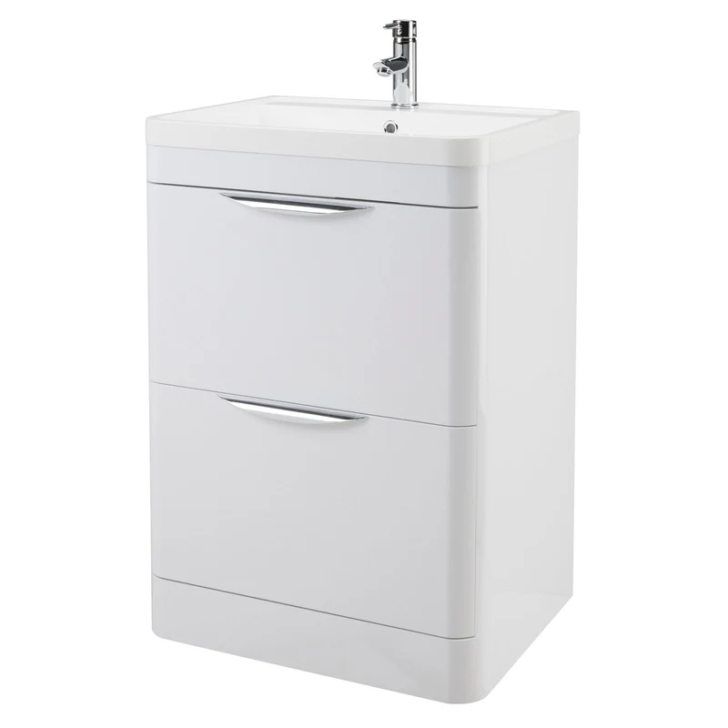 Marina 600mm Floor Standing Vanity Unit & Resin Basin - Gloss White