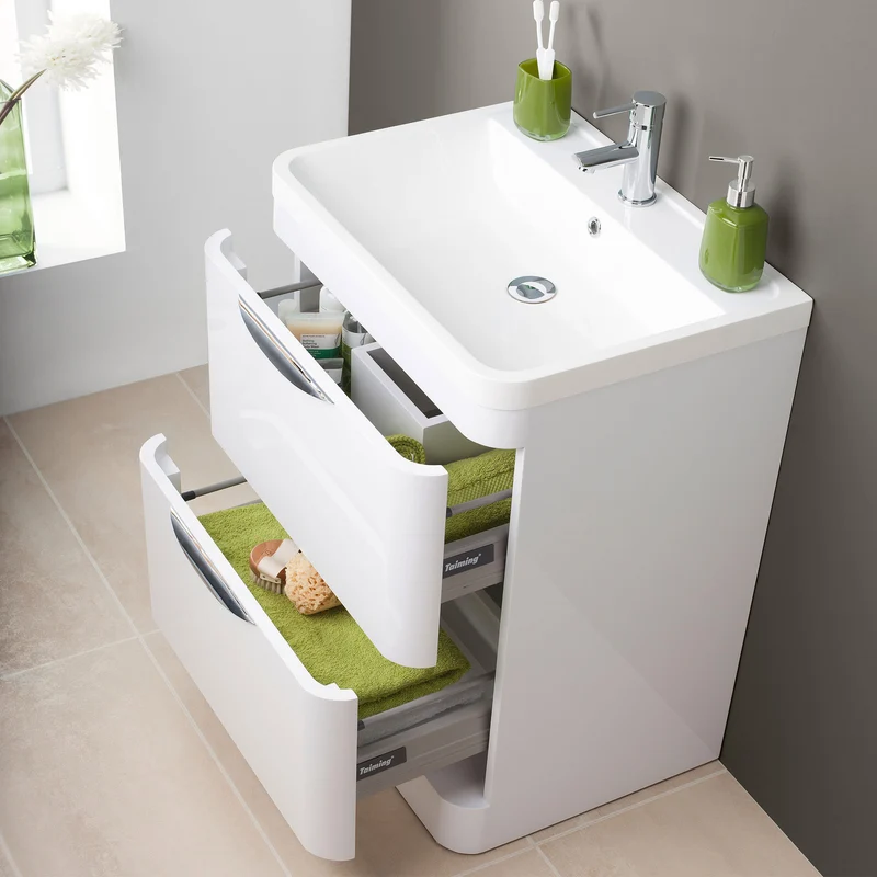 Marina 600mm Floor Standing Vanity Unit & Resin Basin - Gloss White