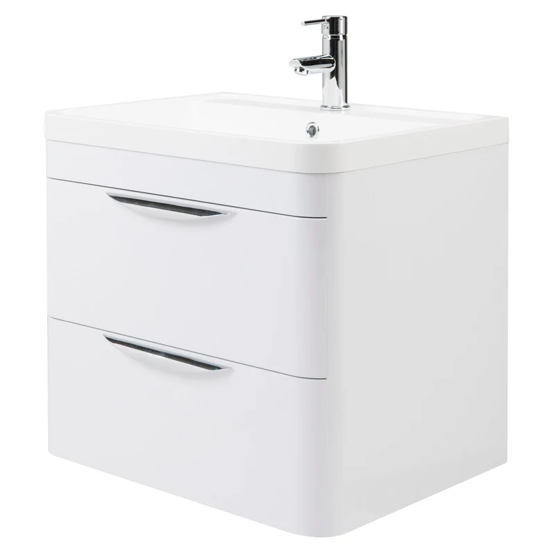 Marina 600mm Wall Hung Vanity Unit & Resin Basin - Gloss White