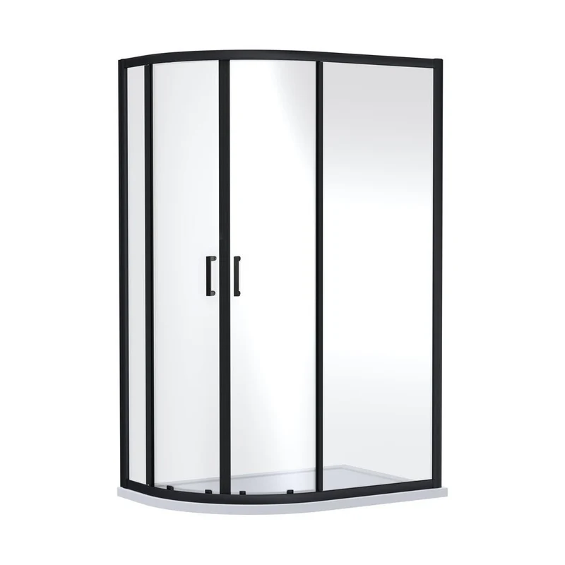 Nuie Rene 1900 X 1200 X 900mm Offset Quandrant Shower Enclosure Contemporary Matt Black Aluminium 1900x1180x880mm