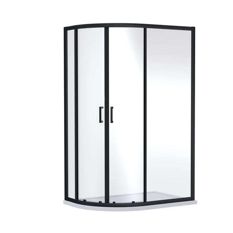 Nuie Rene 1900 X 1200 X 800mm Offset Quandrant Shower Enclosure Contemporary Matt Black Aluminium 1900x1180x780mm