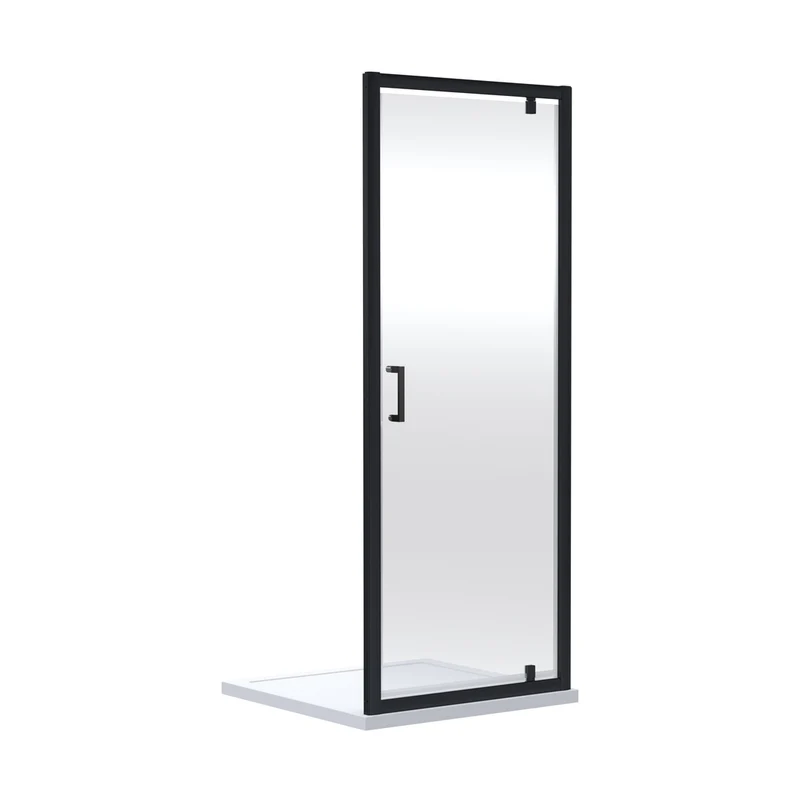 Nuie Rene 1900 X 900mm Pivot Shower Door Contemporary Matt Black Aluminium 1900x895x44mm