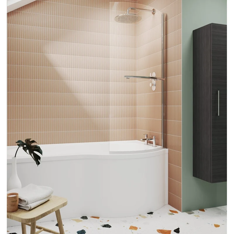 Nuie Curved P-bath Screen With Rail Contemporary Chrome Aluminium 1430x715x185mm