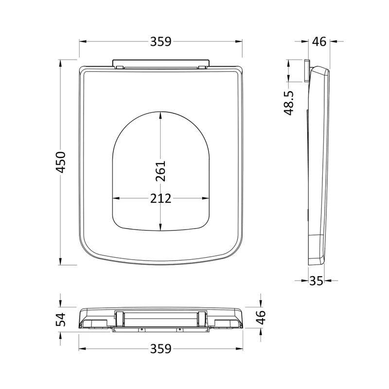 Nuie Square Soft Close Seat Contemporary White Polypropylene,stainless Steel Nylon 52x355x430mm