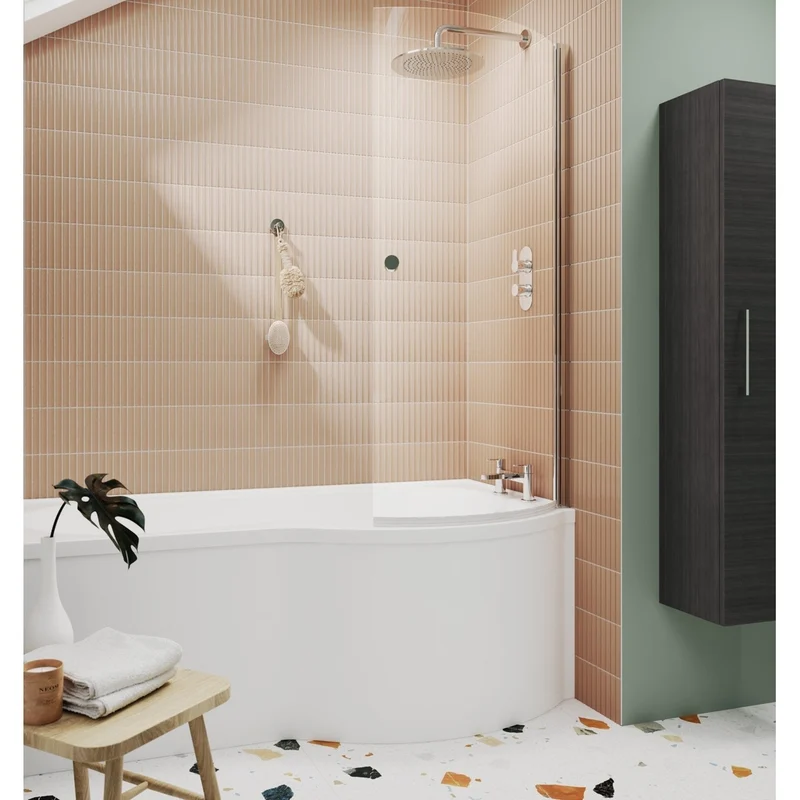 Nuie Curved P-bath Screen With Knob Contemporary Chrome Aluminium 1433x715x185mm