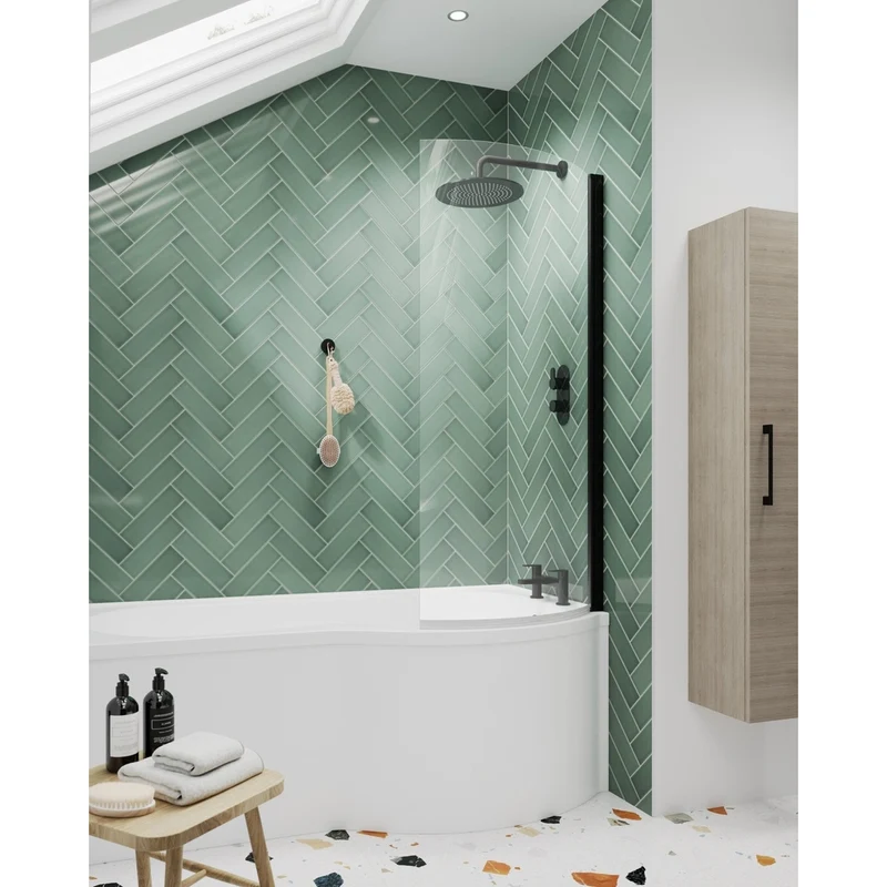 Nuie P-bath Screen Contemporary Matt Black Aluminium 1430x715x185mm