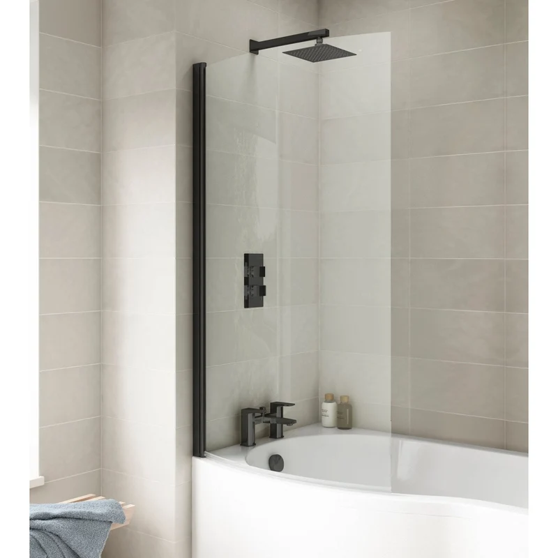 Nuie P-bath Screen Contemporary Matt Black Aluminium 1430x715x185mm