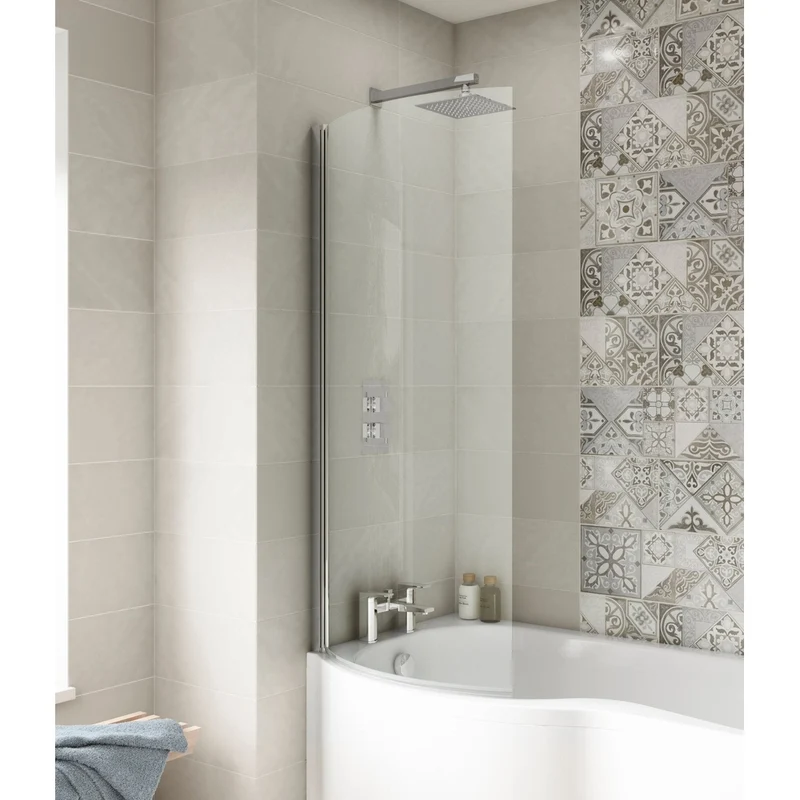 Nuie P' Curved Bath Screen (5mm Glass) Contemporary Chrome Aluminium 1430x715x185mm
