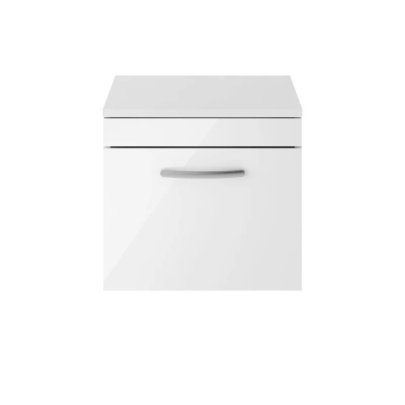 Cape 500mm Wall Hung Single Drawer Vanity Unit & Worktop - Gloss White