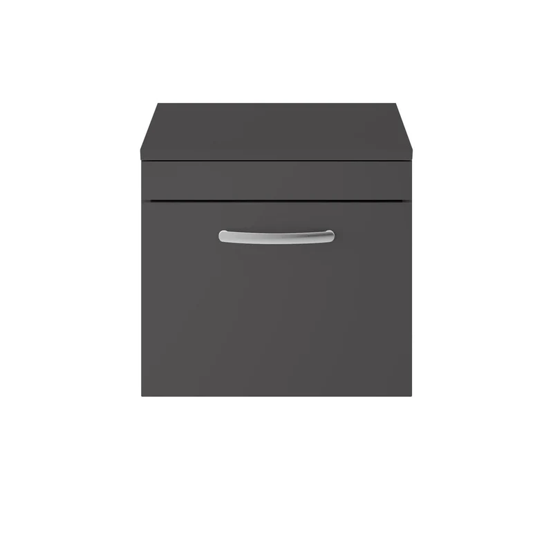 Cape 500mm Wall Hung Single Drawer Vanity Unit & Worktop - Gloss Grey