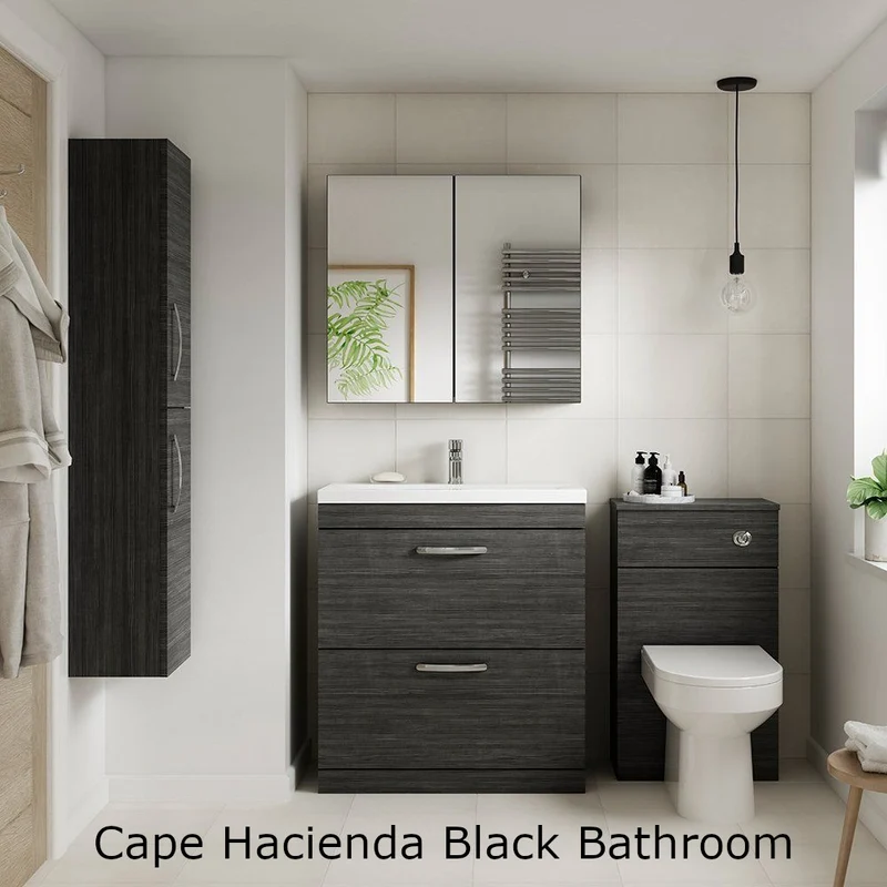 Cape 500mm Wall Hung 2 Drawer Vanity Unit & Worktop - Charcoal Black