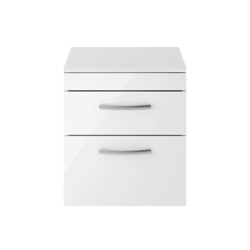 Cape 500mm Wall Hung 2 Drawer Vanity Unit & Worktop - Gloss White