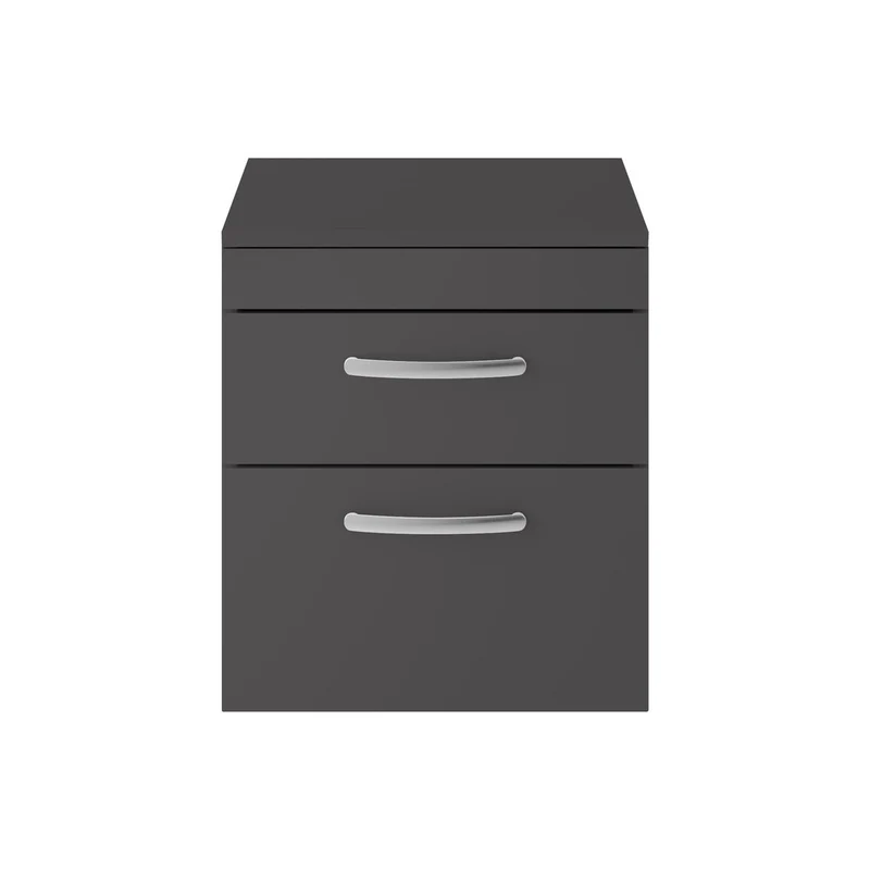 Cape 500mm Wall Hung 2 Drawer Vanity Unit & Worktop - Gloss Grey
