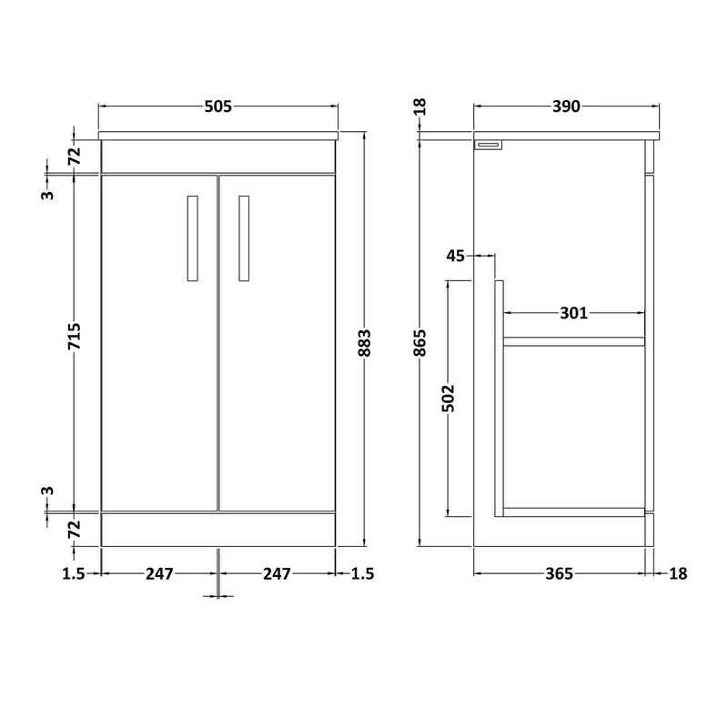 Cape 500mm Floor Standing 2 Door Vanity Unit & Worktop - Anthracite Woodgrain