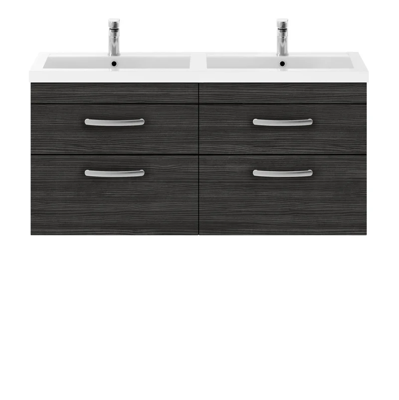 Cape 1200mm Wall Hung 4 Drawer Vanity Unit & Double Resin Basin - Charcoal Black