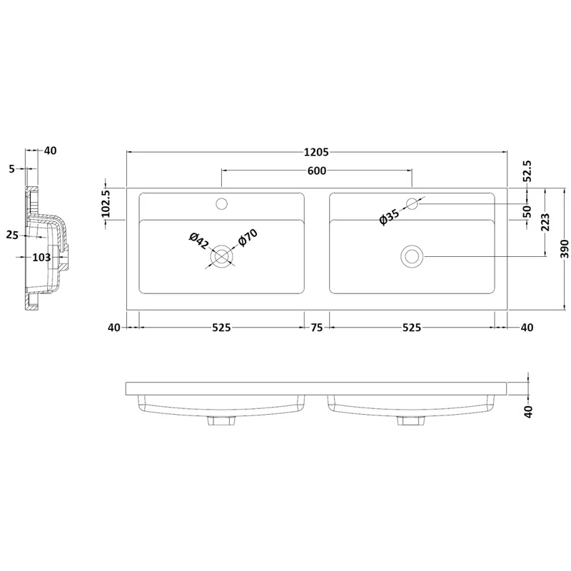 Cape 1200mm Wall Hung 4 Drawer Vanity Unit & Double Resin Basin - Gloss Grey