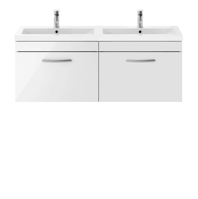 Cape 1200mm Wall Hung 2 Drawer Vanity Unit & Double Ceramic Basin - Gloss White