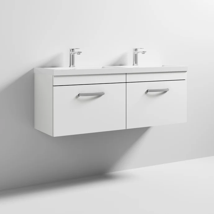 Cape 1200mm Wall Hung 2 Drawer Vanity Unit & Double Resin Basin - Gloss White