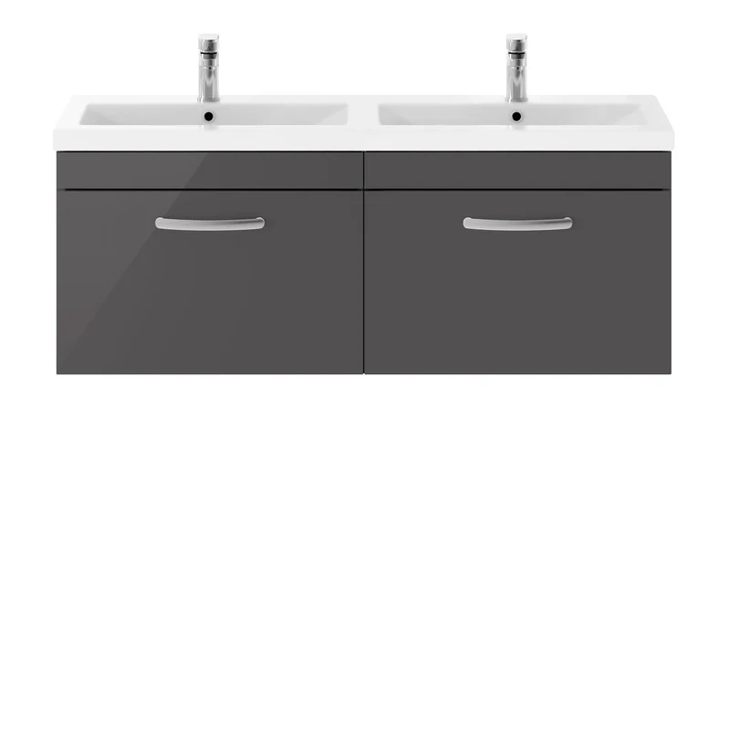 Cape 1200mm Wall Hung 2 Drawer Vanity Unit & Double Ceramic Basin - Gloss Grey