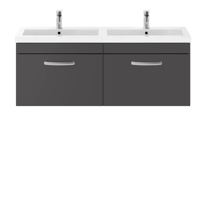 Cape 1200mm Wall Hung 2 Drawer Vanity Unit & Double Resin Basin - Gloss Grey
