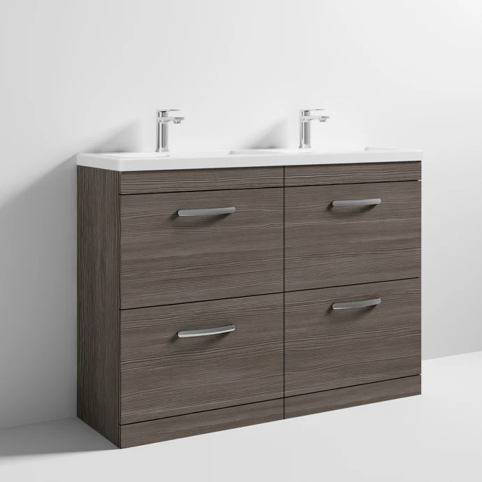 Cape 1200mm Floor Standing 4 Drawer Vanity Unit & Double Ceramic Basin - Anthracite Woodgrain
