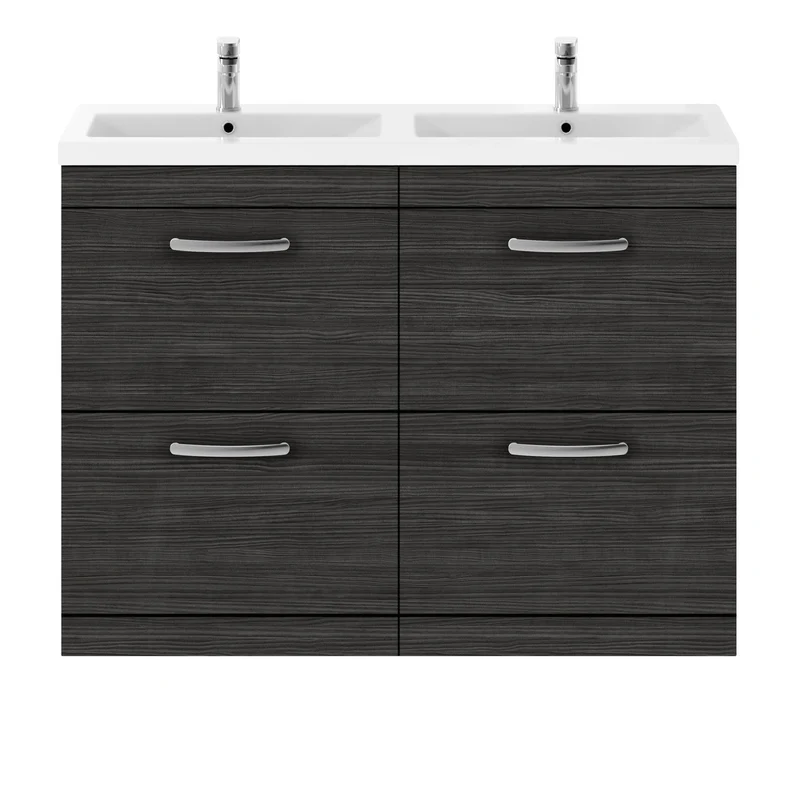 Cape 1200mm Floor Standing 4 Drawer Vanity Unit & Double Ceramic Basin - Charcoal Black