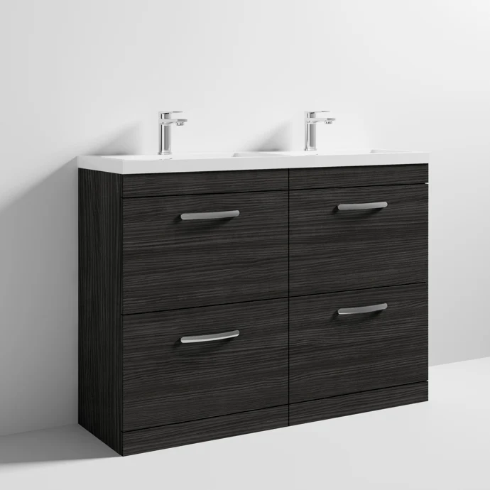 Cape 1200mm Floor Standing 4 Drawer Vanity Unit & Double Resin Basin - Charcoal Black