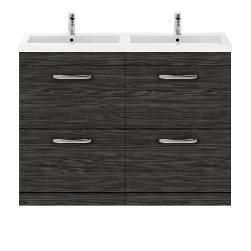 Cape 1200mm Floor Standing 4 Drawer Vanity Unit & Double Resin Basin - Charcoal Black