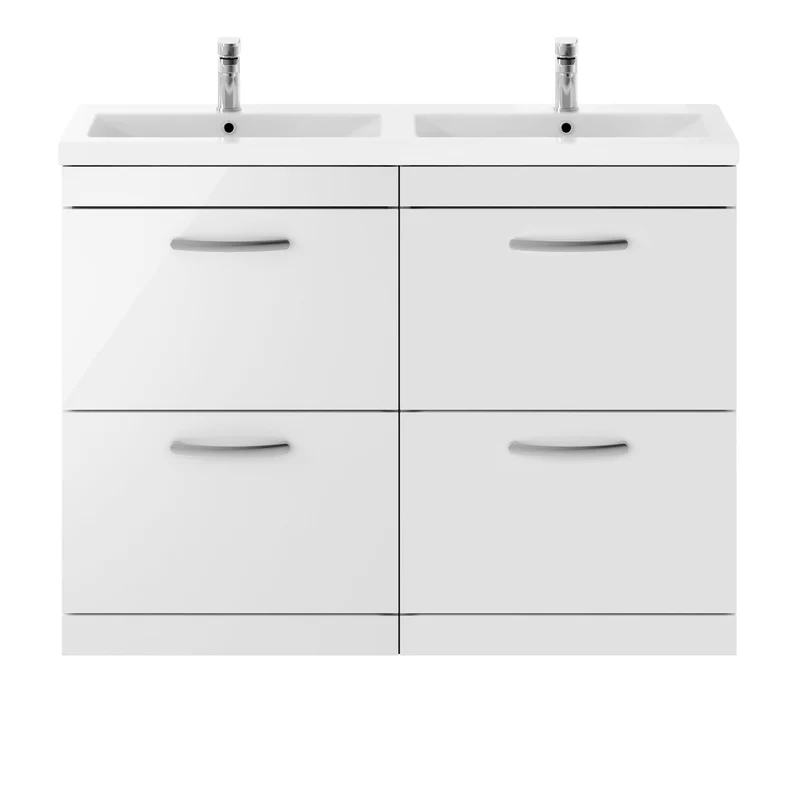 Cape 1200mm Floor Standing 4 Drawer Vanity Unit & Double Ceramic Basin - Gloss White