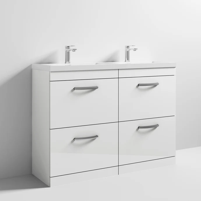 Cape 1200mm Floor Standing 4 Drawer Vanity Unit & Double Resin Basin - Gloss White