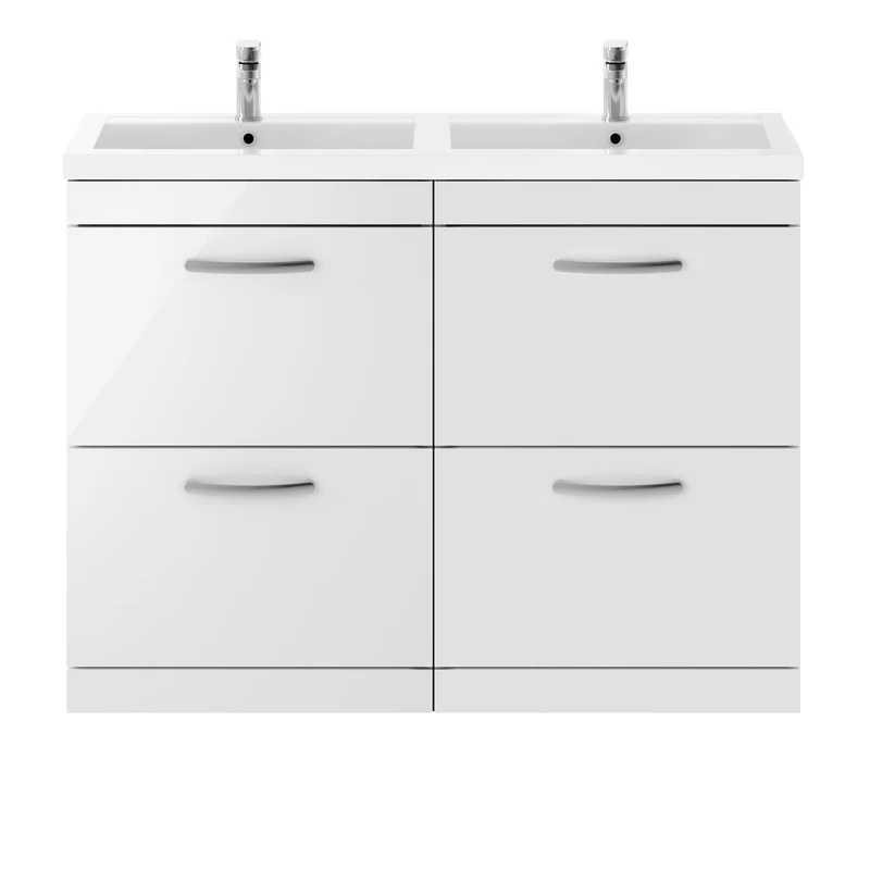 Cape 1200mm Floor Standing 4 Drawer Vanity Unit & Double Resin Basin - Gloss White