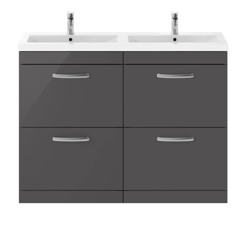Cape 1200mm Floor Standing 4 Drawer Vanity Unit & Double Ceramic Basin - Gloss Grey