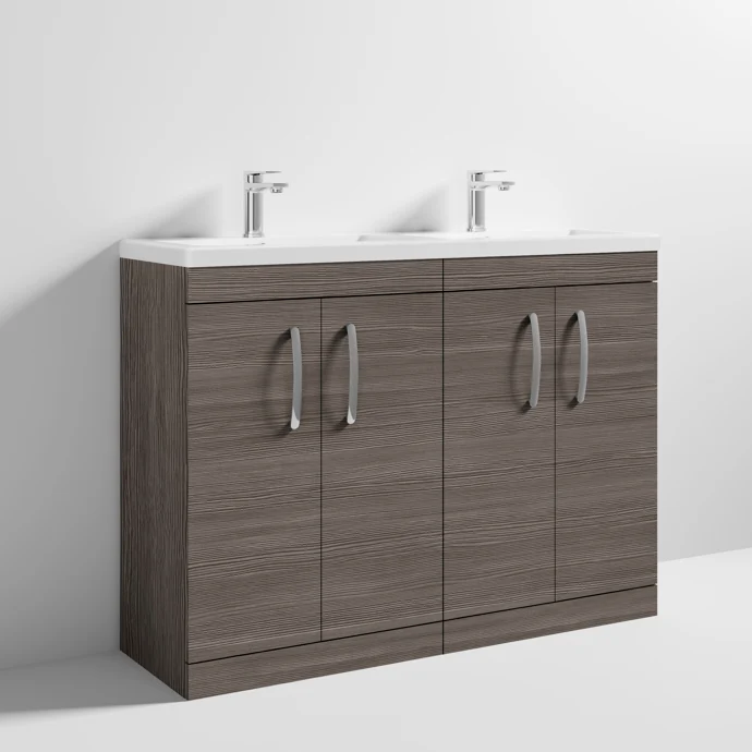 Cape 1200mm Floor Standing 4 Door Vanity Unit & Double Ceramic Basin - Anthracite Woodgrain