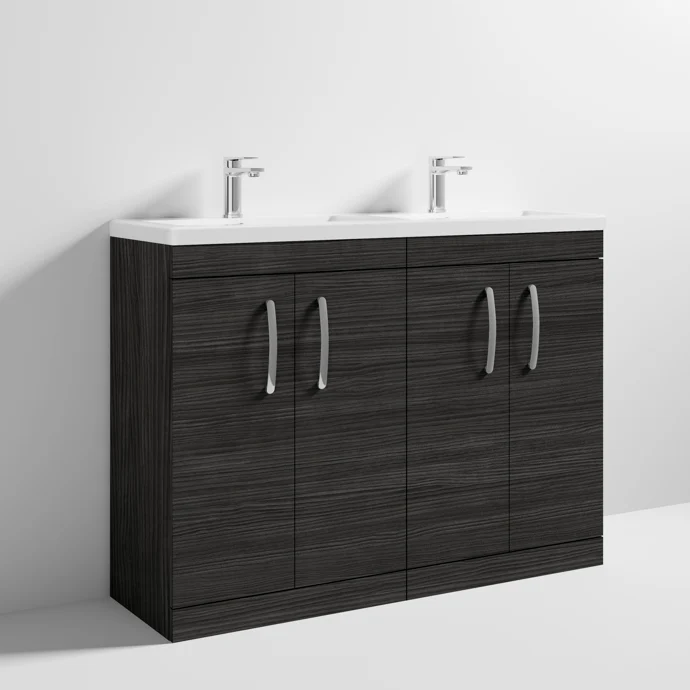 Cape 1200mm Floor Standing 4 Door Vanity Unit & Double Ceramic Basin - Charcoal Black