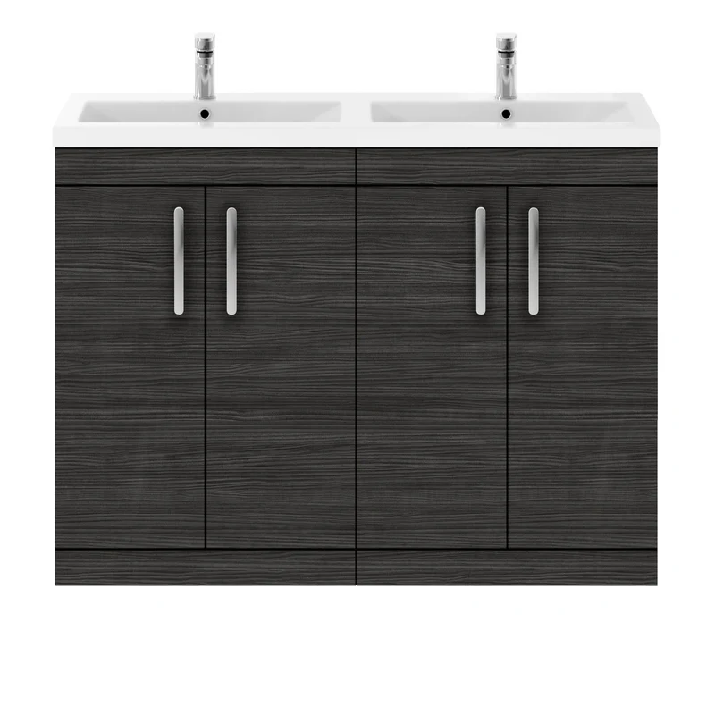 Cape 1200mm Floor Standing 4 Door Vanity Unit & Double Ceramic Basin - Charcoal Black