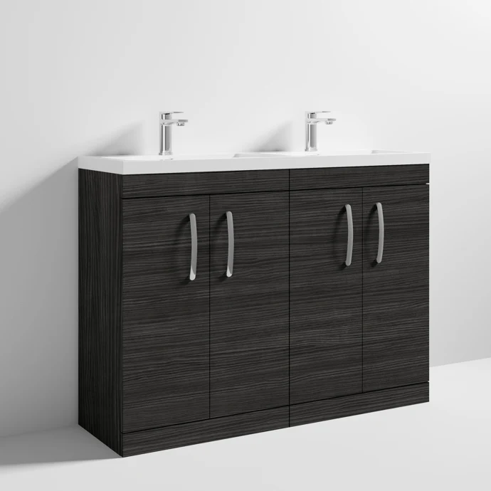 Cape 1200mm Floor Standing 4 Door Vanity Unit & Double Resin Basin - Charcoal Black