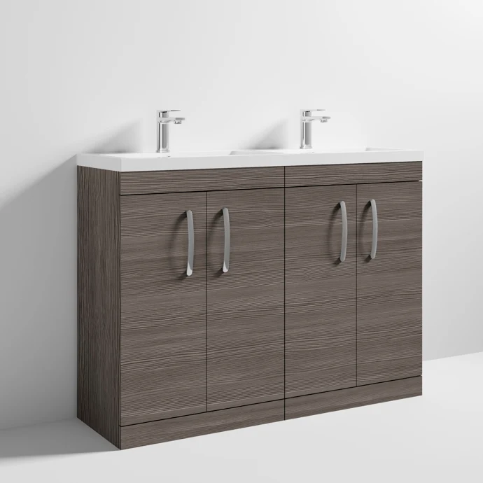 Cape 1200mm Floor Standing 4 Door Vanity Unit & Double Resin Basin - Anthracite Woodgrain