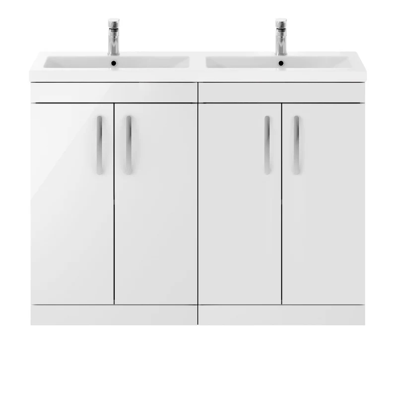 Cape 1200mm Floor Standing 4 Door Vanity Unit & Double Ceramic Basin - Gloss White