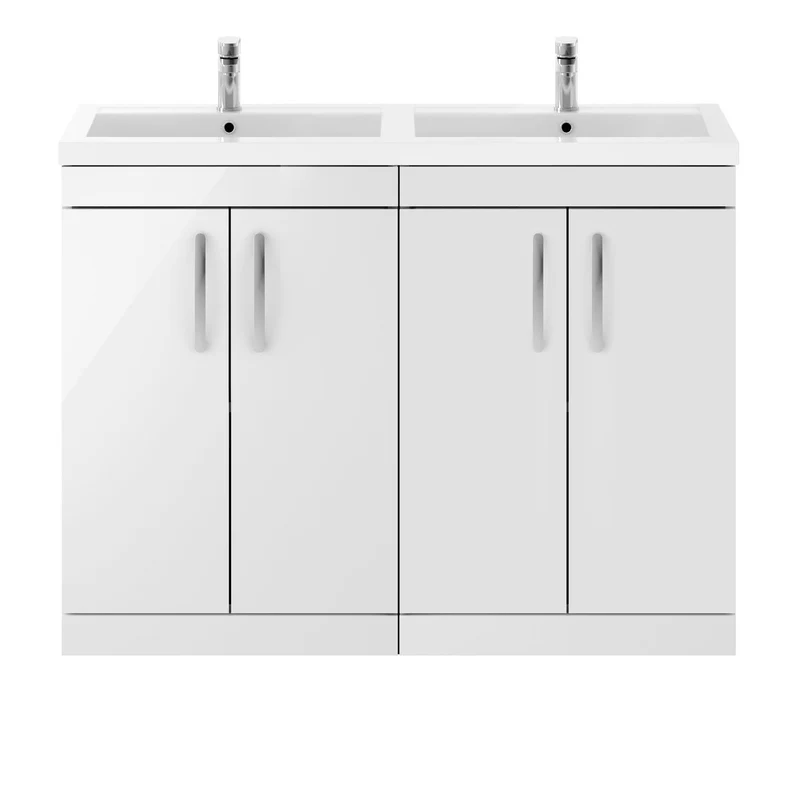 Cape 1200mm Floor Standing 4 Door Vanity Unit & Double Resin Basin - Gloss White