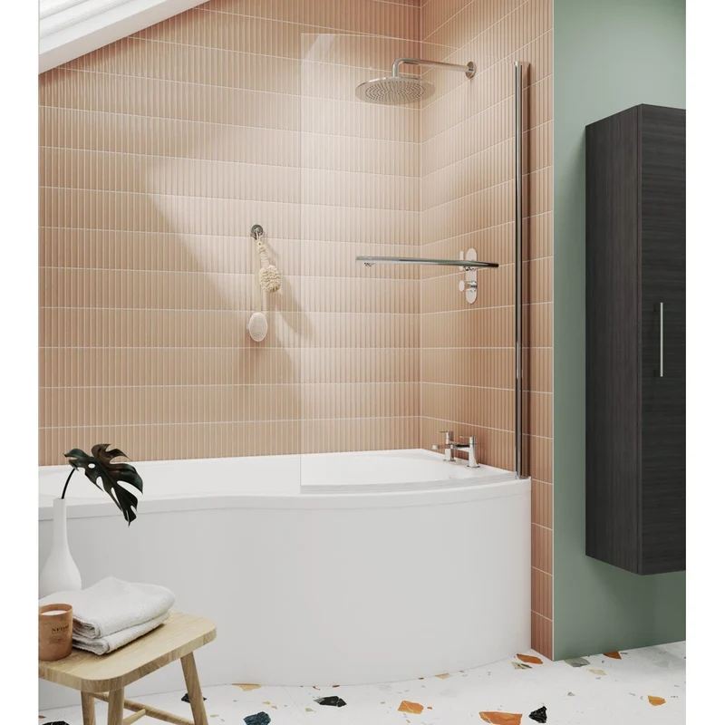 Nuie Curved B-bath Screen With Rail Contemporary Chrome Aluminium 1433x858x185mm