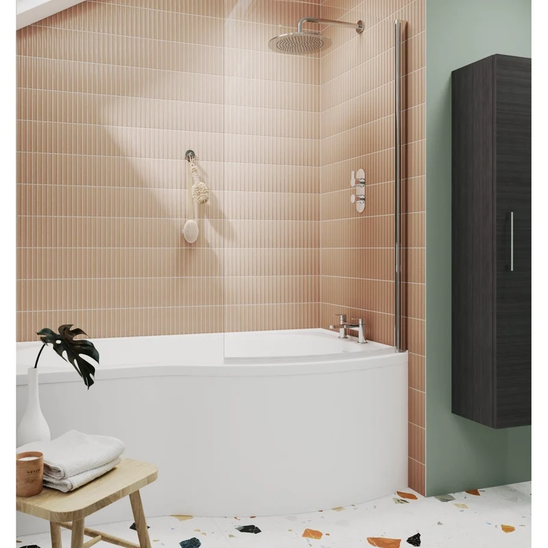 Nuie Curved Bath Screen Contemporary Chrome Aluminium 1430x858x38mm
