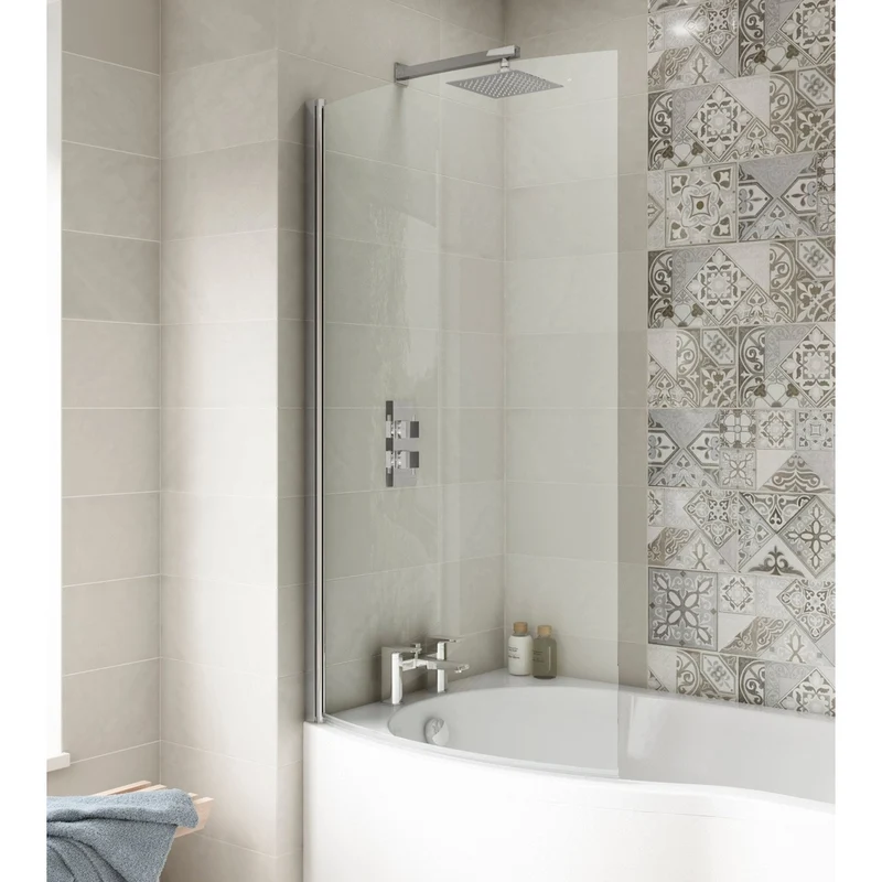 Nuie Curved Bath Screen Contemporary Chrome Aluminium 1430x858x38mm