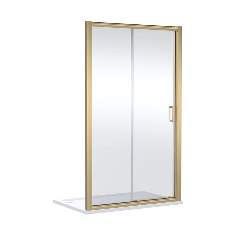 Nuie Lucie 1700mm Sliding Shower Door - Brushed Brass Contemporary Aluminium,glass 1900x1690x31mm